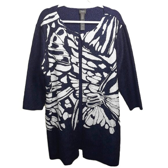 Chico's Travelers Longline Abstract Jacket Duster Cardigan XL/16 Work Party - Picture 1 of 6